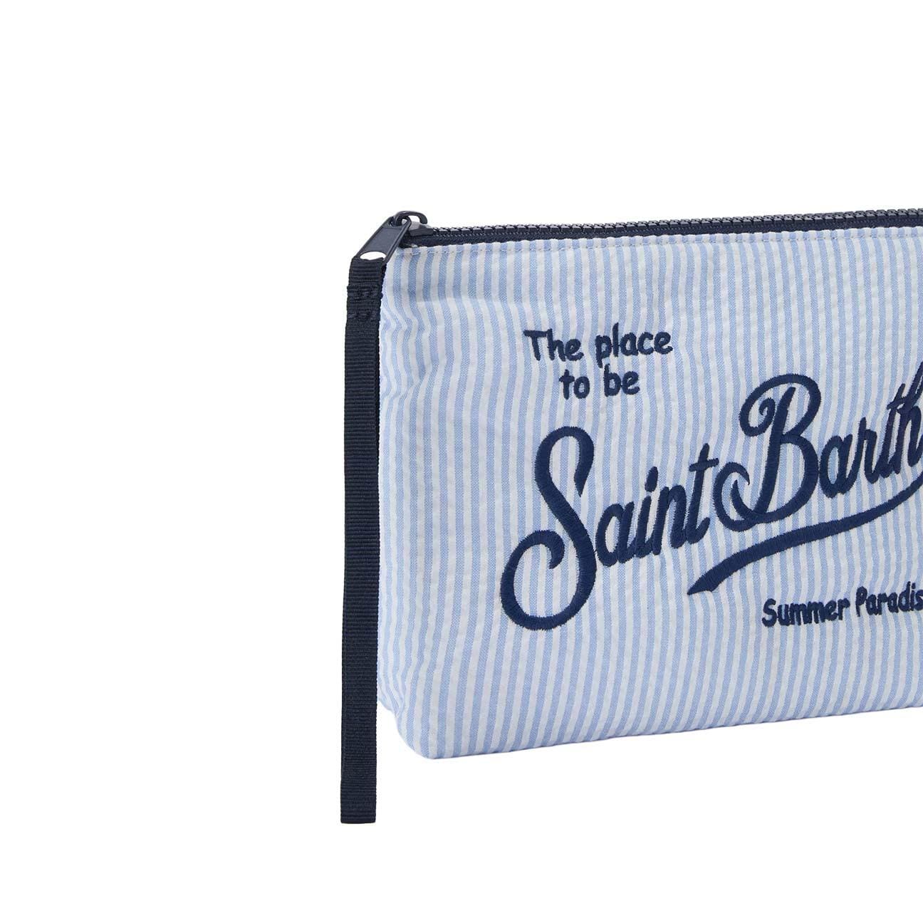 MC2 SAINT BARTH Pochette Aline in seersucker a righe Azzurro