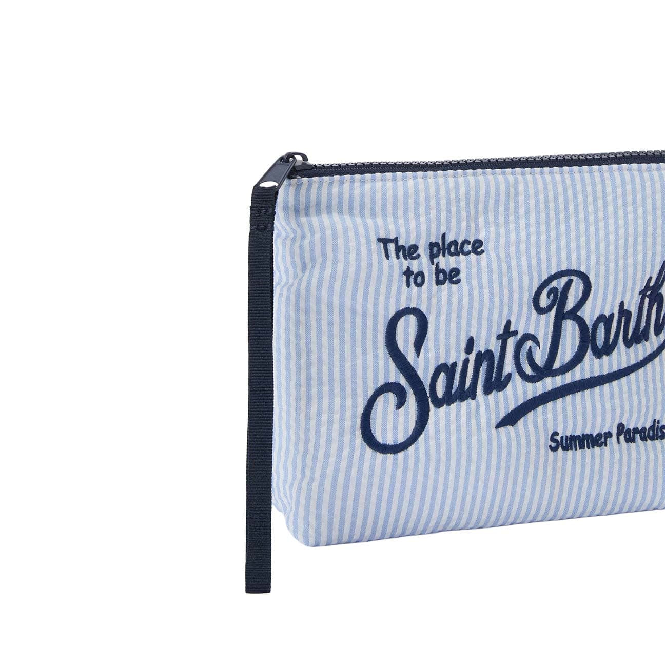 MC2 SAINT BARTH Pochette Aline in seersucker a righe Azzurro