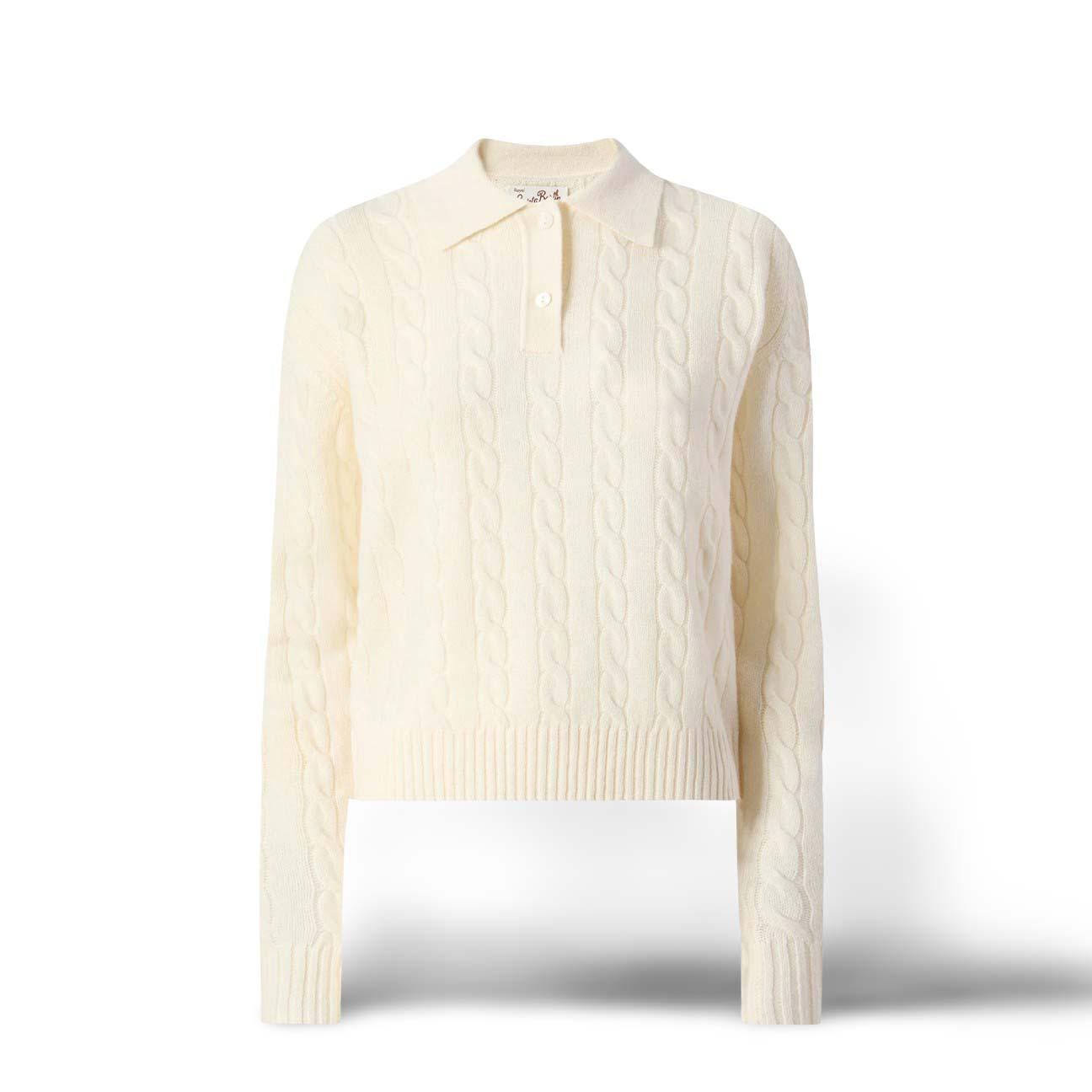 MC2 SAINT BARTH Polo donna in lana a trecce soft Bianco