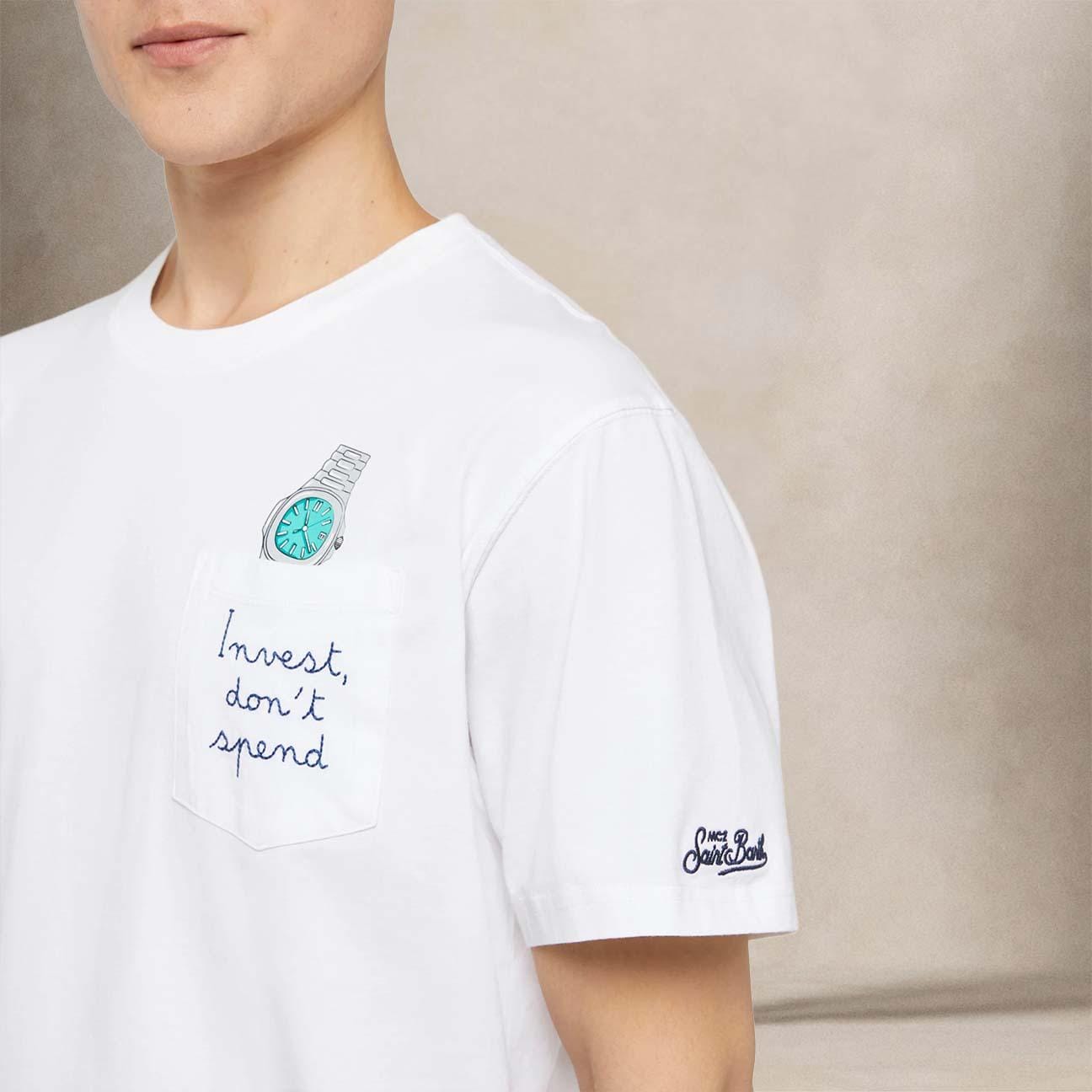 MC2 SAINT BARTH T-Shirt uomo Autrin Invest dont Spend Bianco