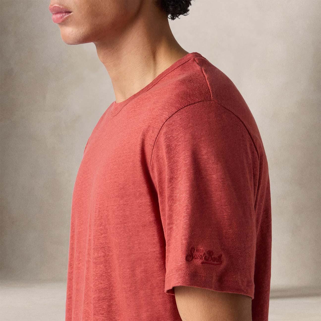 MC2 SAINT BARTH T-Shirt uomo in lino Brick Red