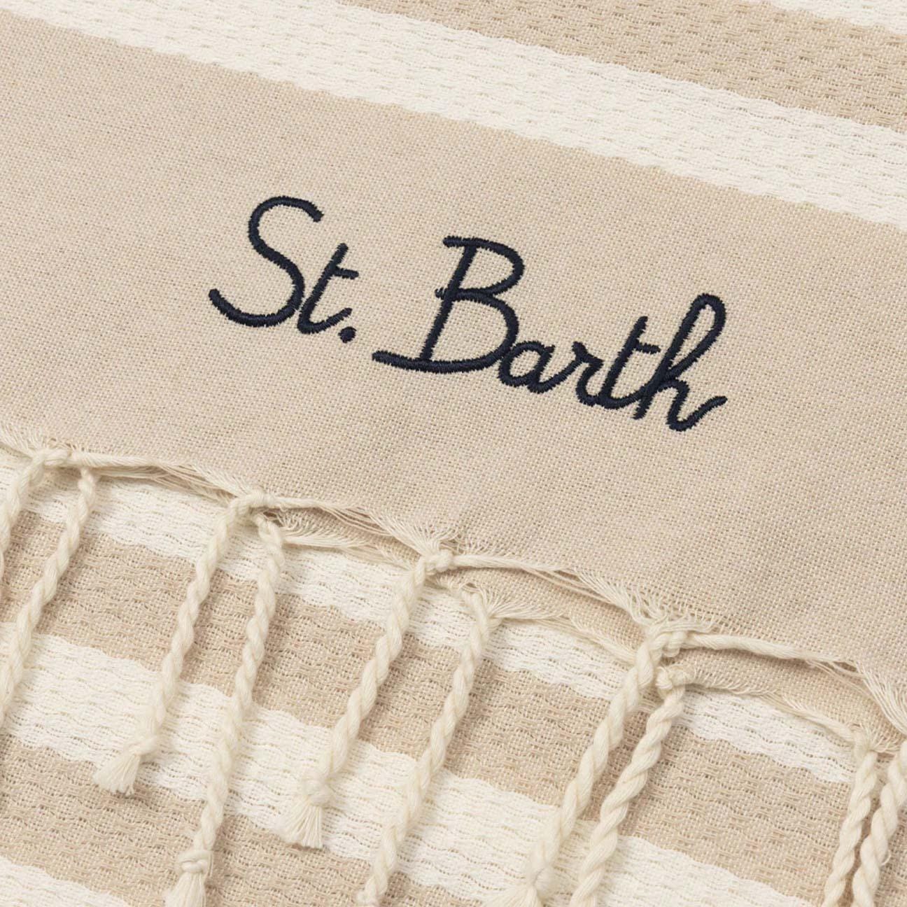 MC2 SAINT BARTH Telo mare Foutas a righe Beige e Bianco