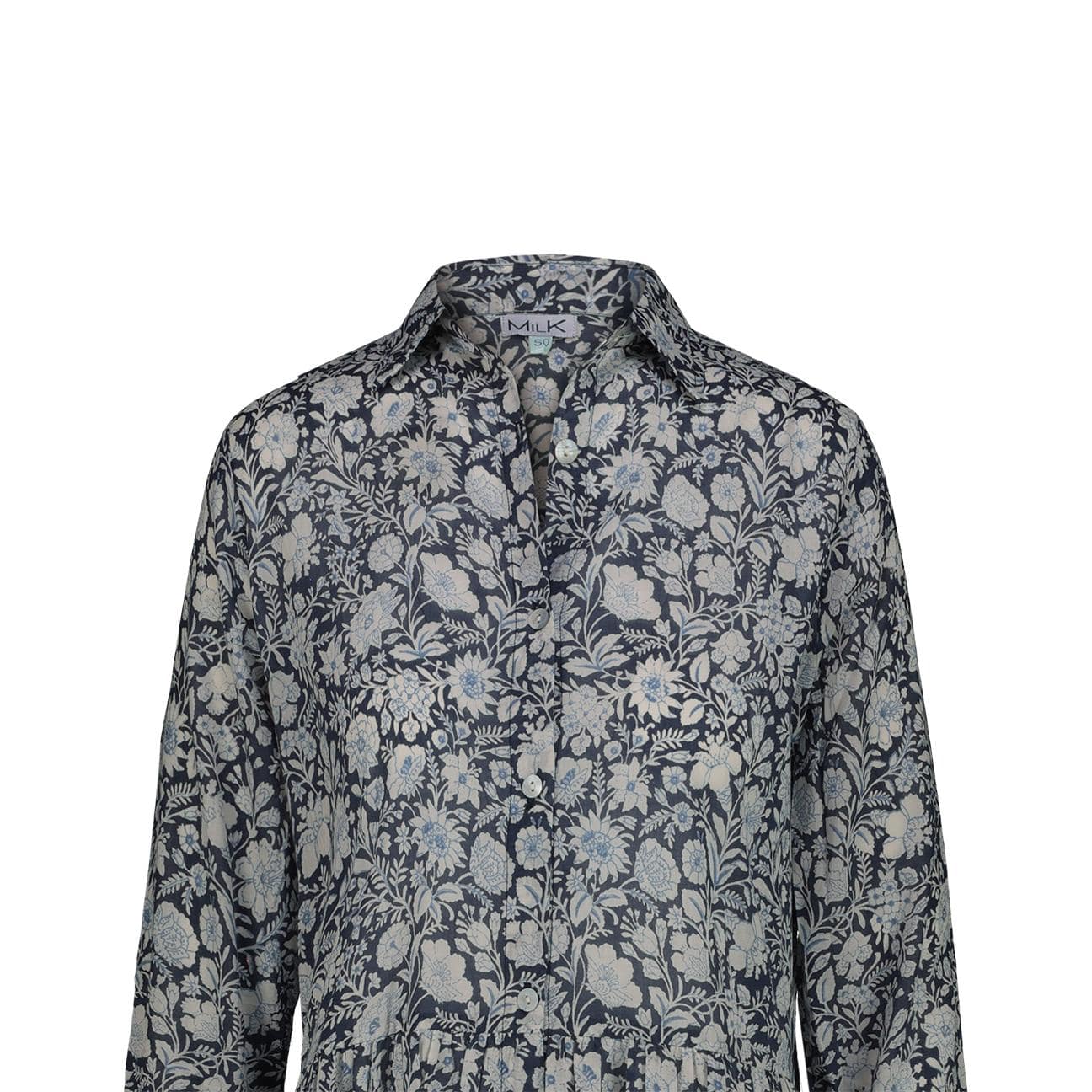 MILK Abito Camicia Lungo in Cotone fantasia Blue