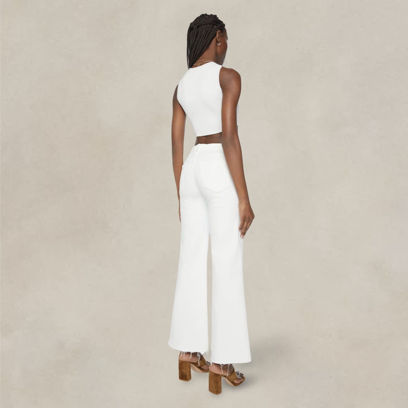 MOTHER Jeans The Roller Fray Bianco