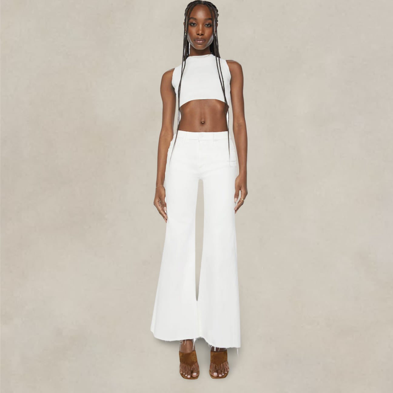 MOTHER Jeans The Roller Fray Bianco