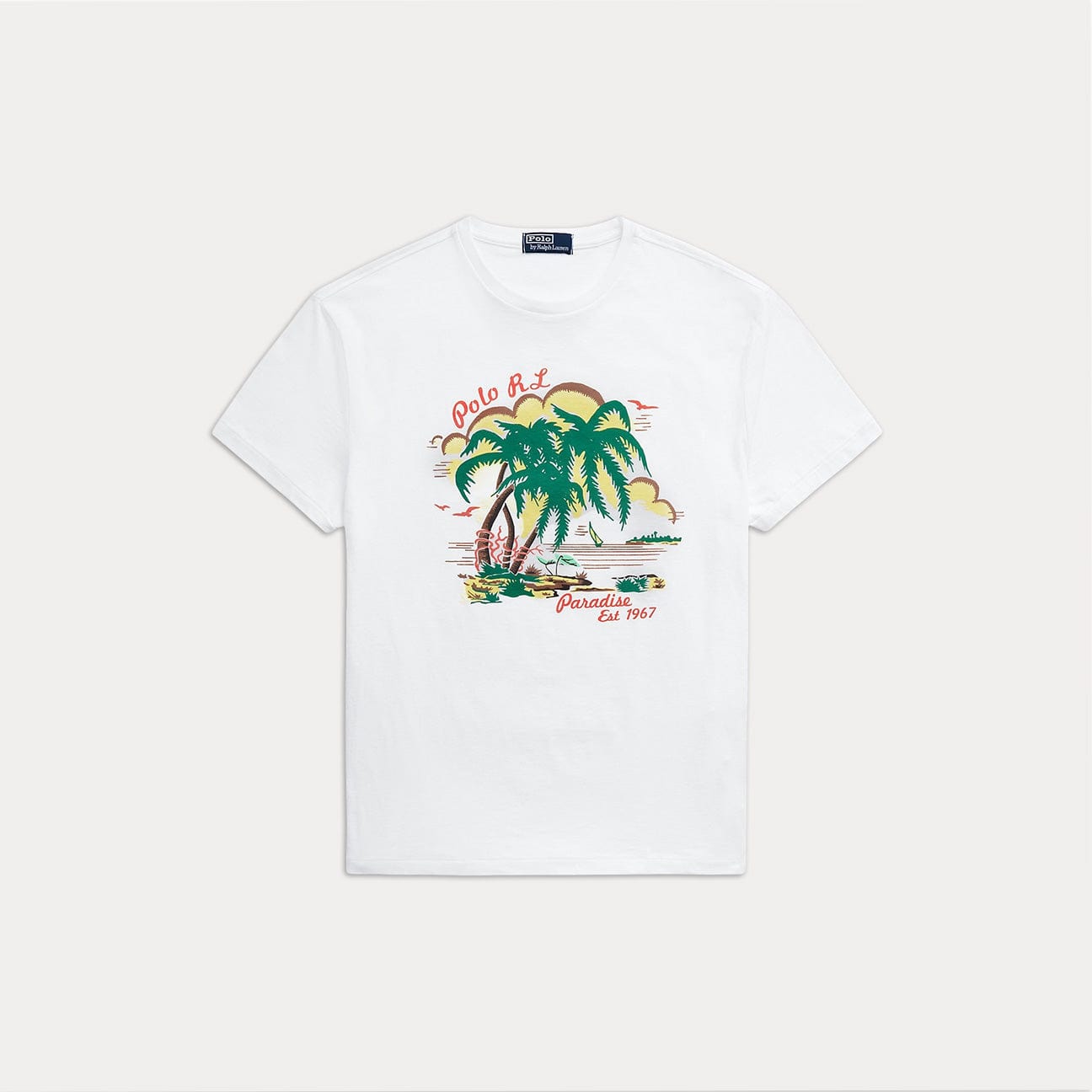 POLO RALPH LAUREN T-Shirt con Palme e Logo Bianco