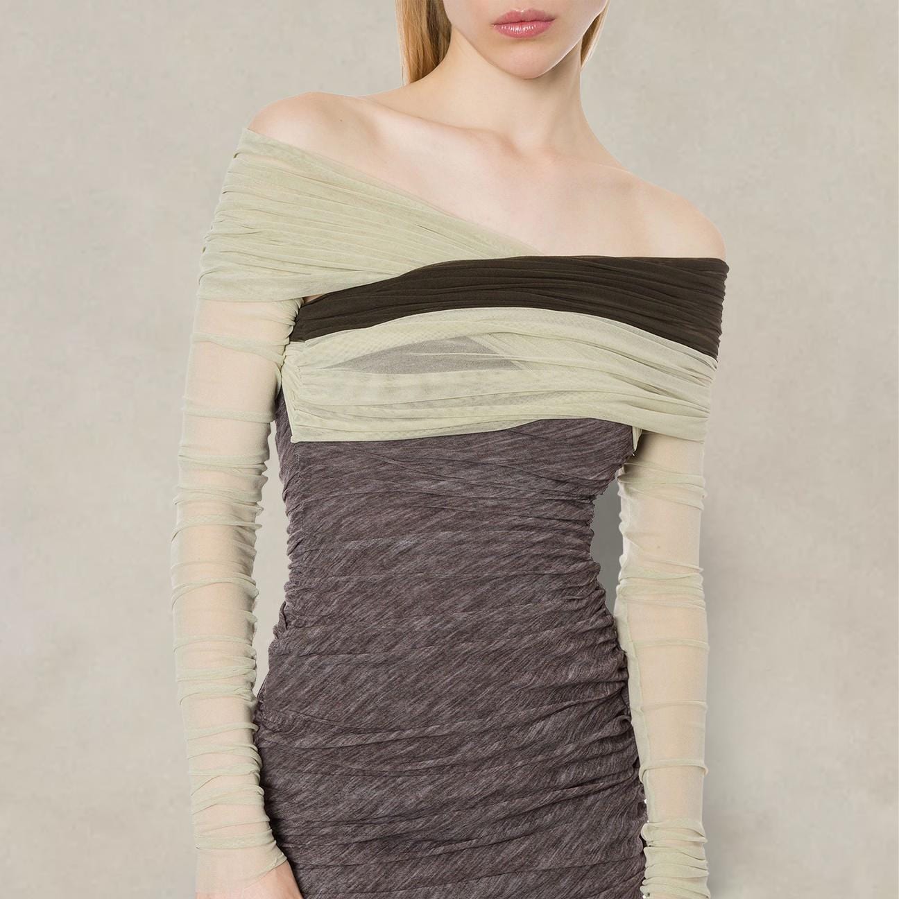 PHILOSOPHY Abito in tulle stretch Longuette Marrone