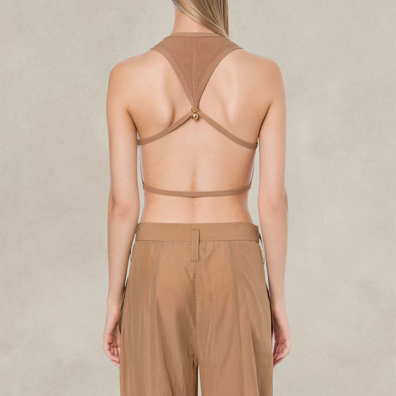 PHILOSOPHY Top a costine con piercing Beige