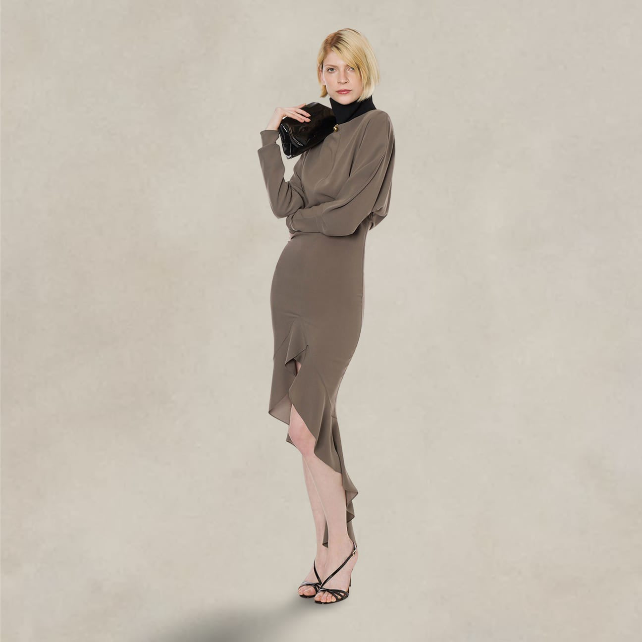 PHILOSOPHY Vestito in light crêpe con ruche Tortora