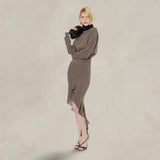 PHILOSOPHY Vestito in light crêpe con ruche Tortora
