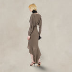 PHILOSOPHY Vestito in light crêpe con ruche Tortora