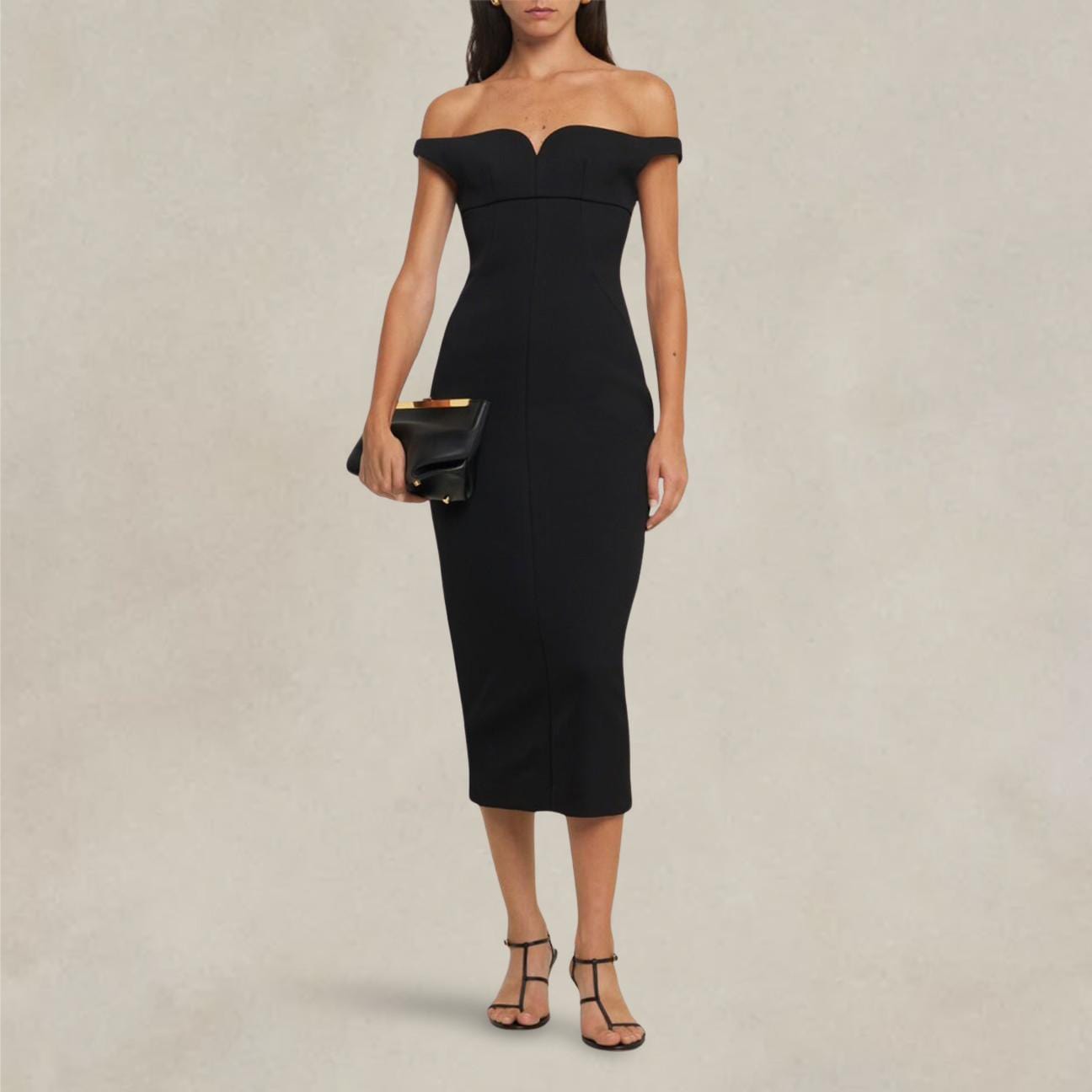 PHILOSOPHY Vestito midi in techno crepe Nero