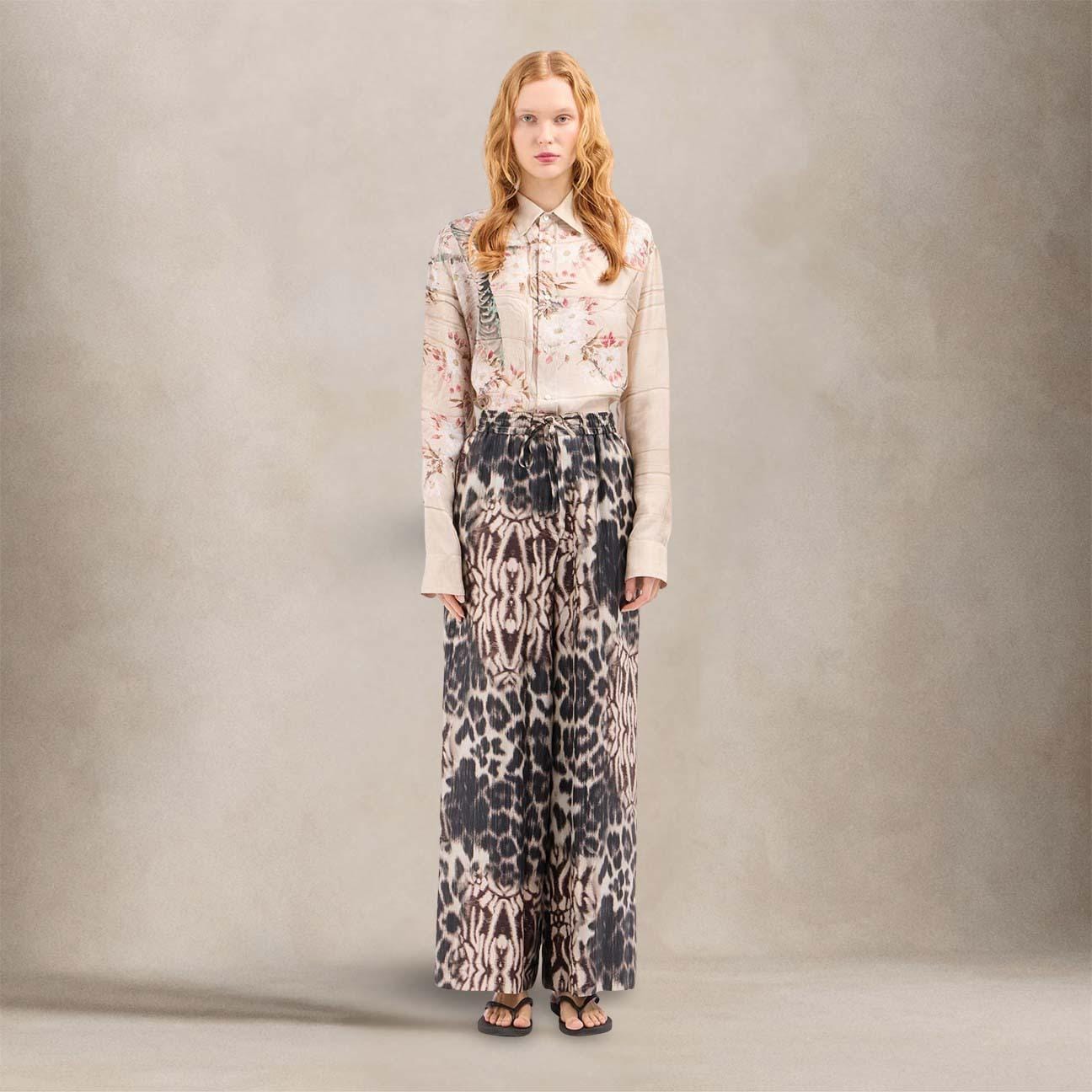 PIERRE LOUIS MASCIA Pantalone donna a palazzo in seta stampa Animalier