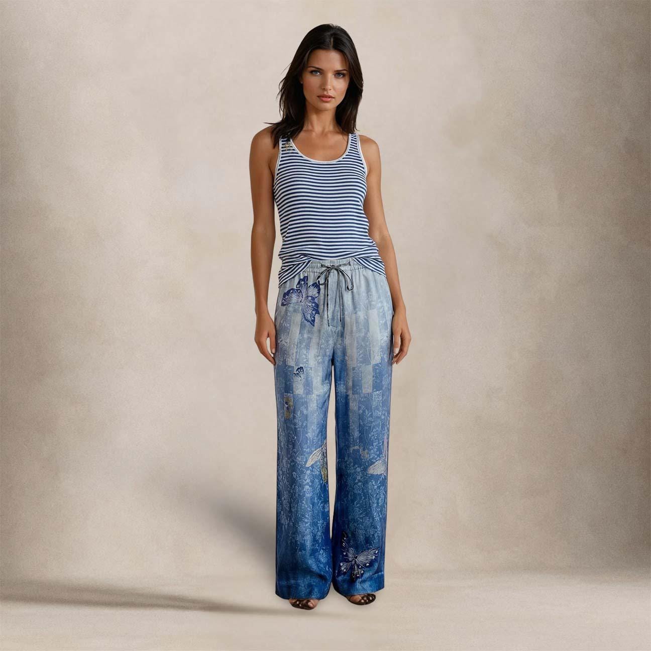 PIERRE LOUIS MASCIA Pantalone donna in seta stampata Azzurro