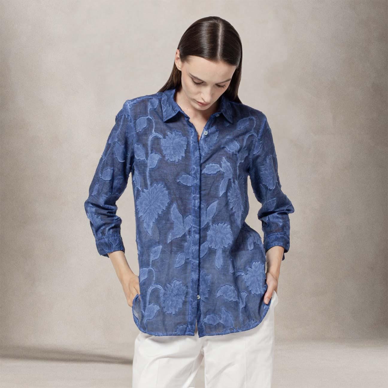 PLOUMANAC'H Camicia donna in cotone tinto freddo Blue
