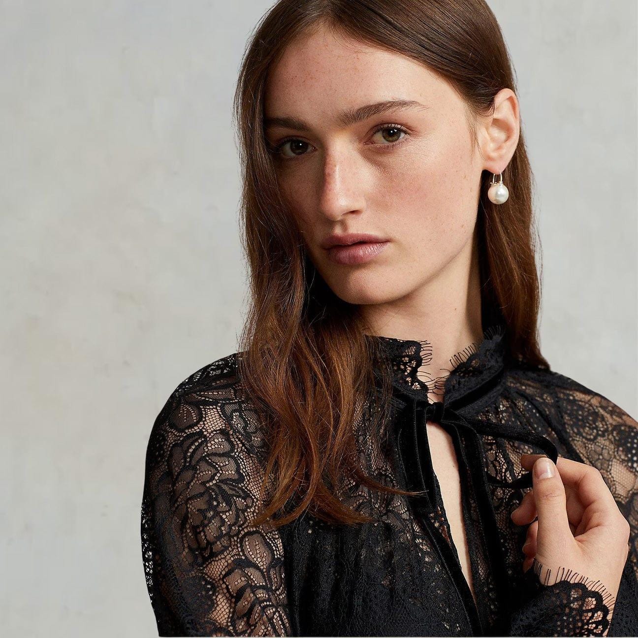 POLO RALPH LAUREN Camicia blouson in pizzo Nero