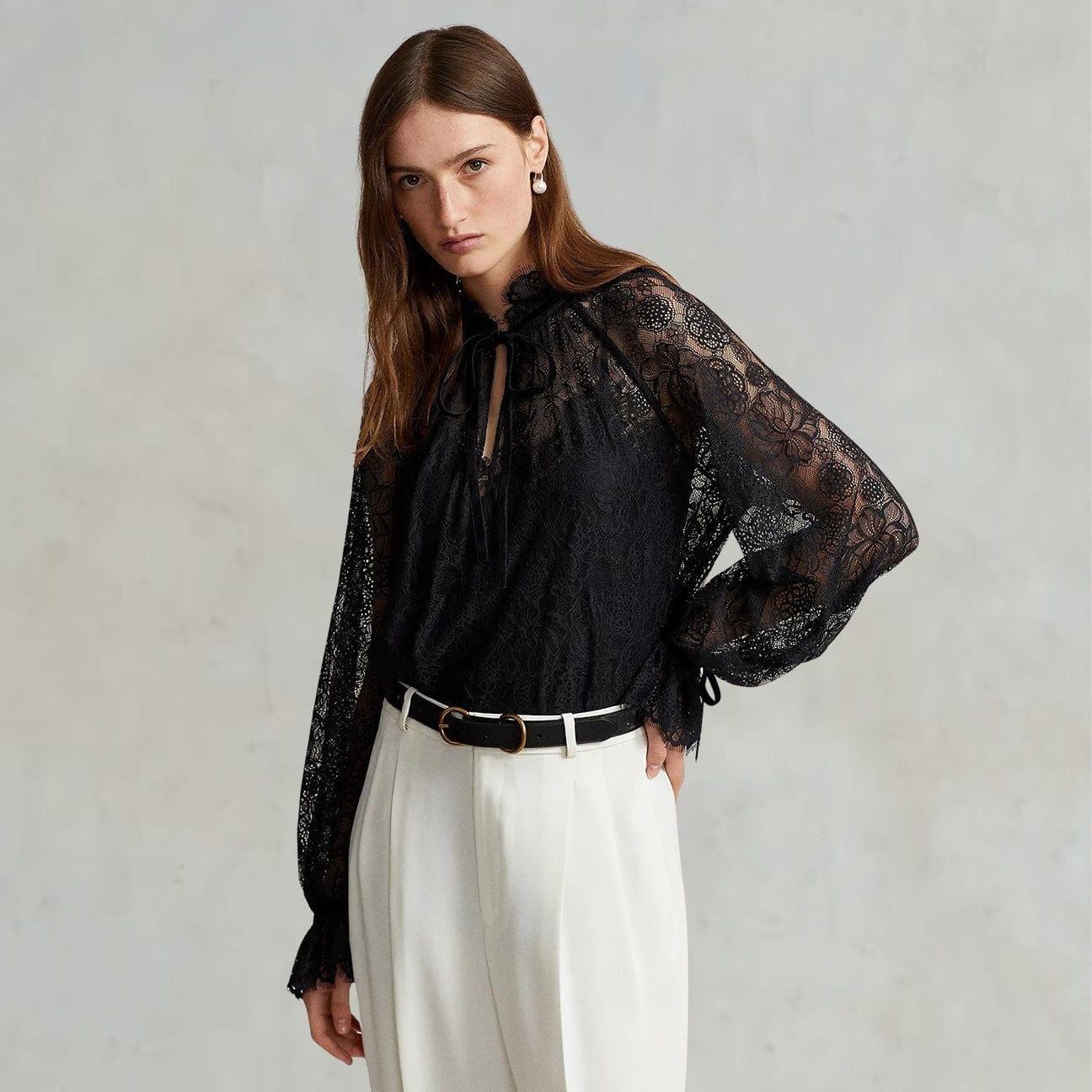 POLO RALPH LAUREN Camicia blouson in pizzo Nero