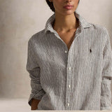 POLO RALPH LAUREN Camicia donna in lino Classic Fit Bianco e Marrone