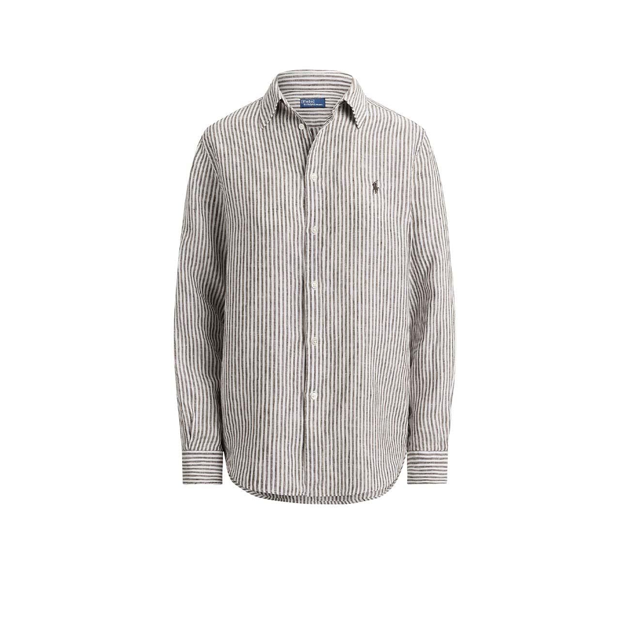 POLO RALPH LAUREN Camicia donna in lino Classic Fit Bianco e Marrone
