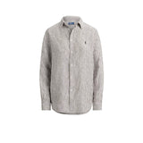POLO RALPH LAUREN Camicia donna in lino Classic Fit Bianco e Marrone