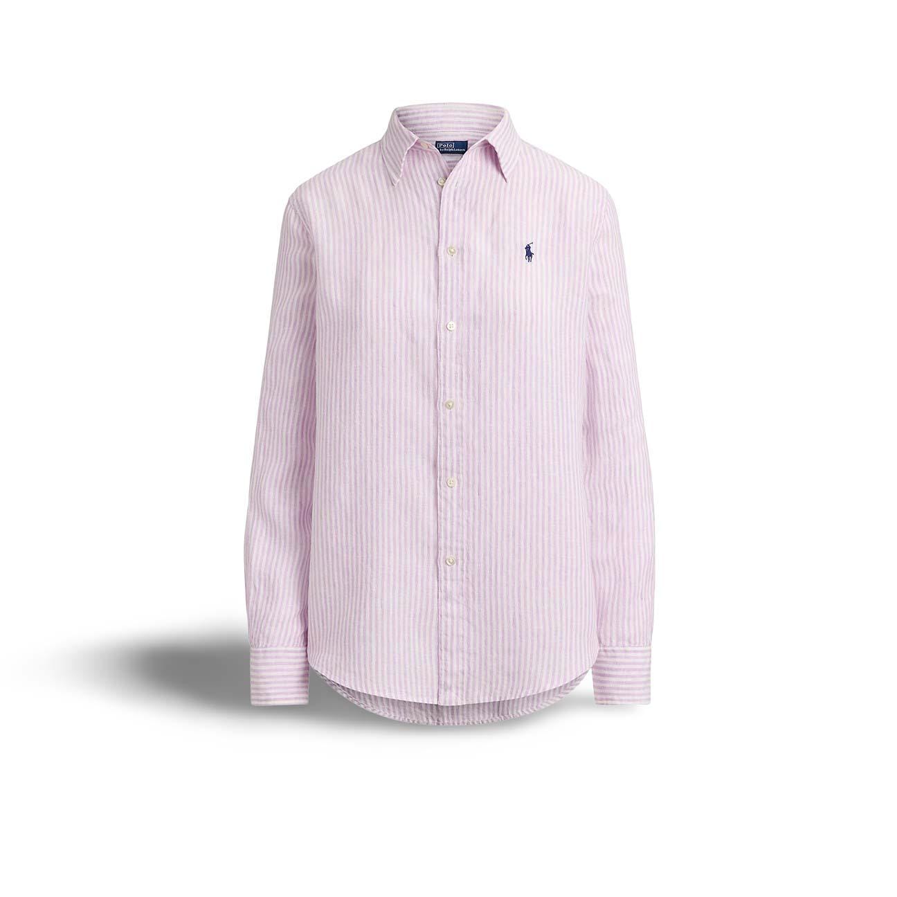 POLO RALPH LAUREN Camicia donna in lino Classic Fit Bianco e Mauve