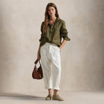POLO RALPH LAUREN Camicia donna in lino Verde Militare