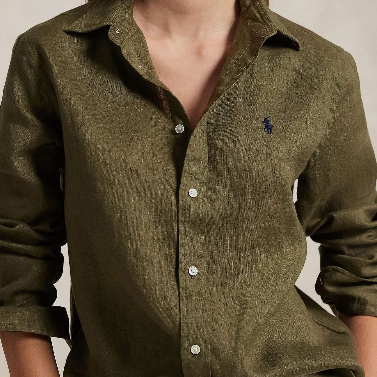 POLO RALPH LAUREN Camicia donna in lino Verde Militare