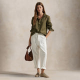 POLO RALPH LAUREN Camicia donna in lino Verde Militare
