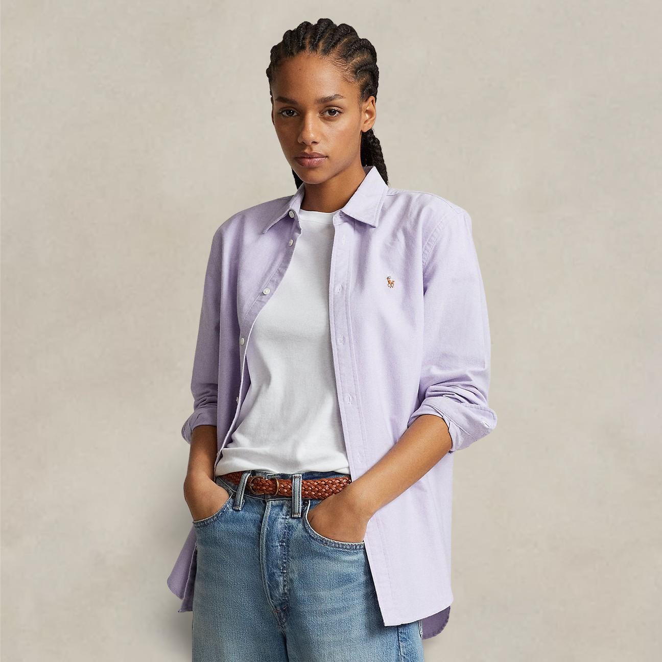 POLO RALPH LAUREN Camicia donna  in Oxford Relaxed Fit Lilla