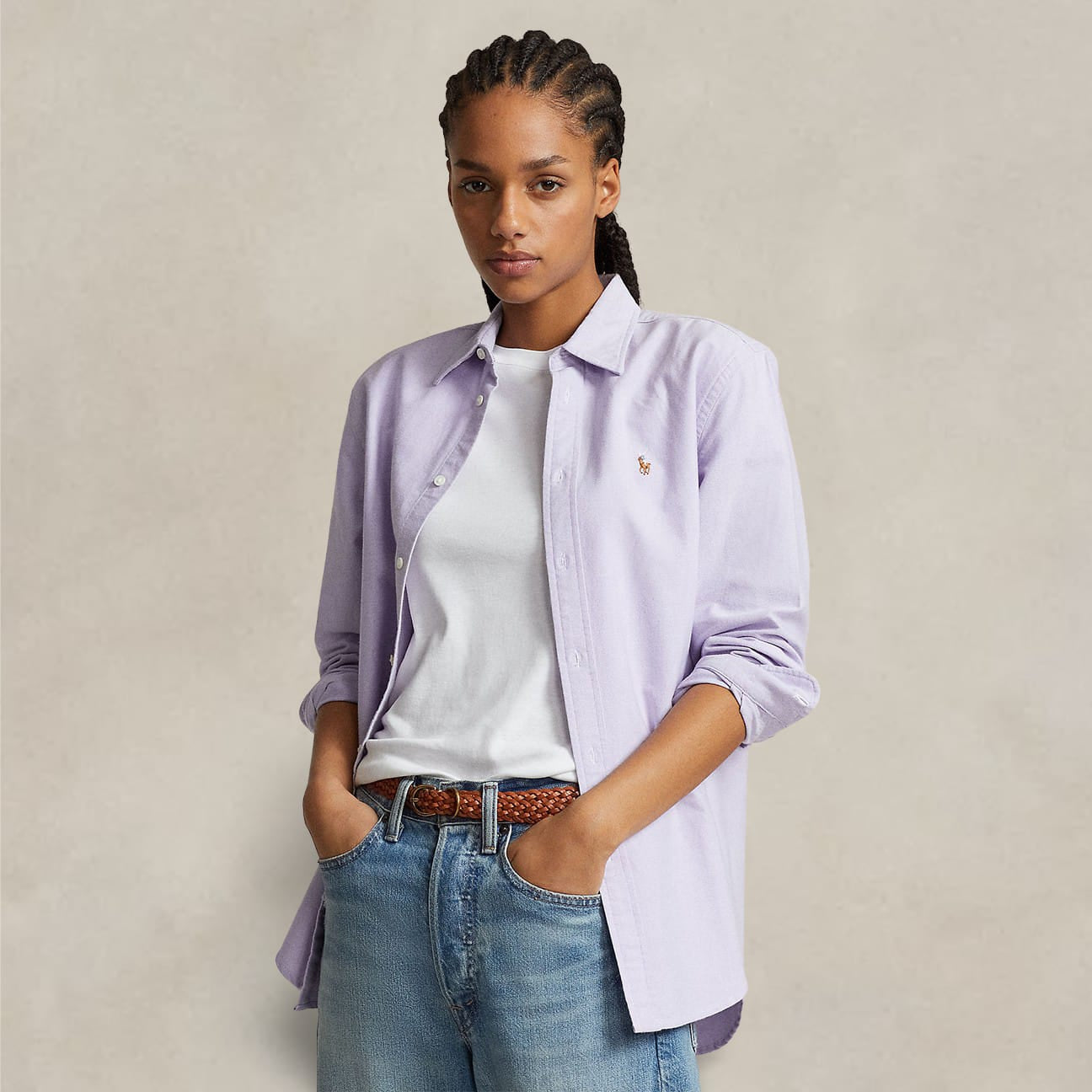 POLO RALPH LAUREN Camicia donna  in Oxford Relaxed Fit Lilla