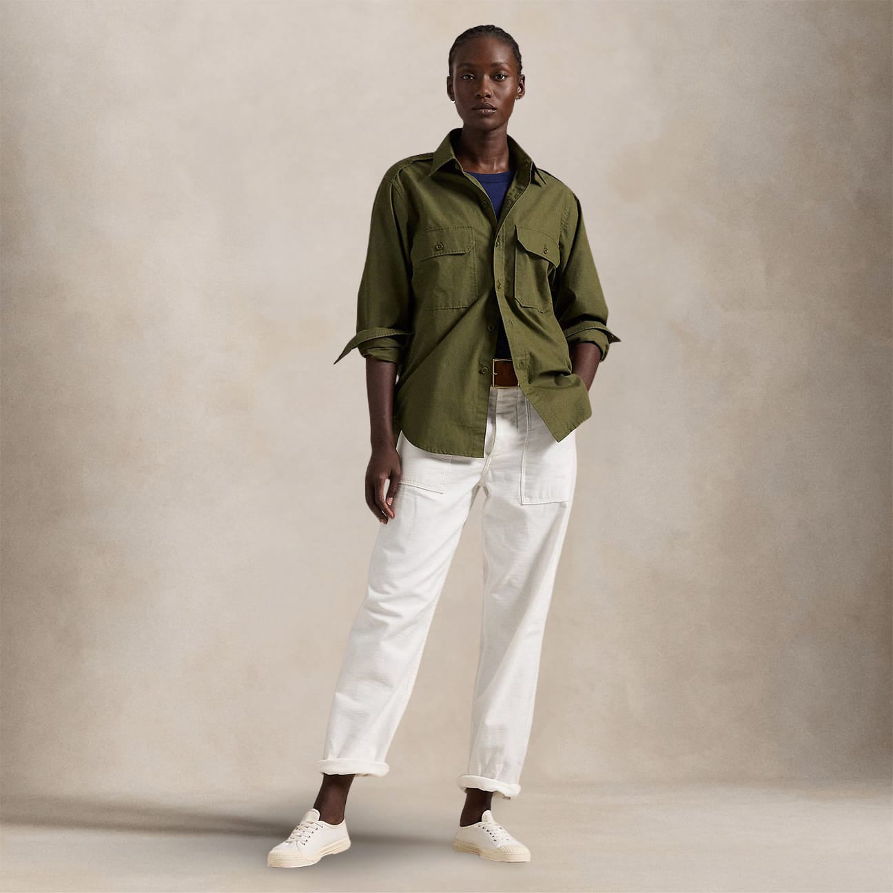 POLO RALPH LAUREN Camicia donna in Twill Verde Militare