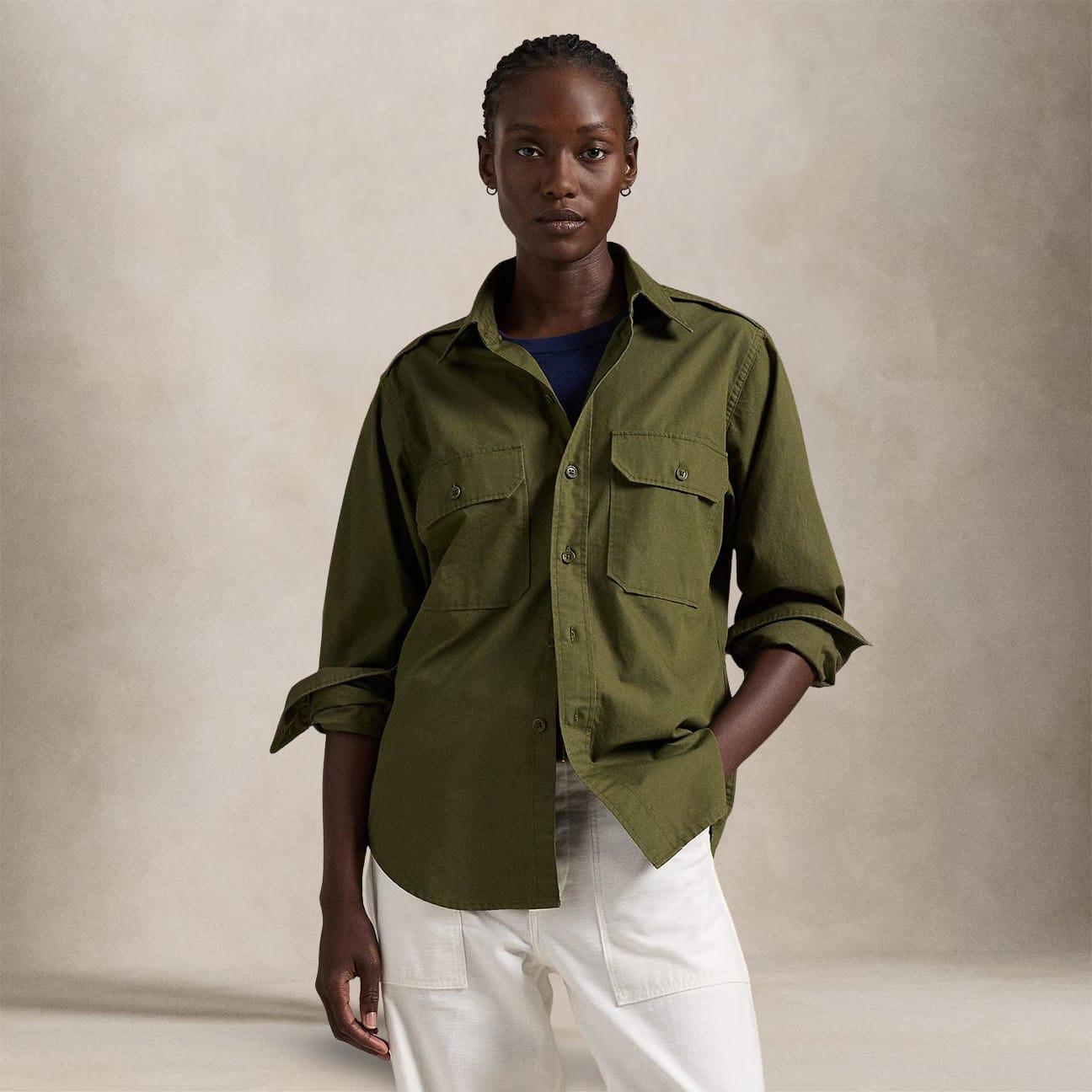 POLO RALPH LAUREN Camicia donna in Twill Verde Militare