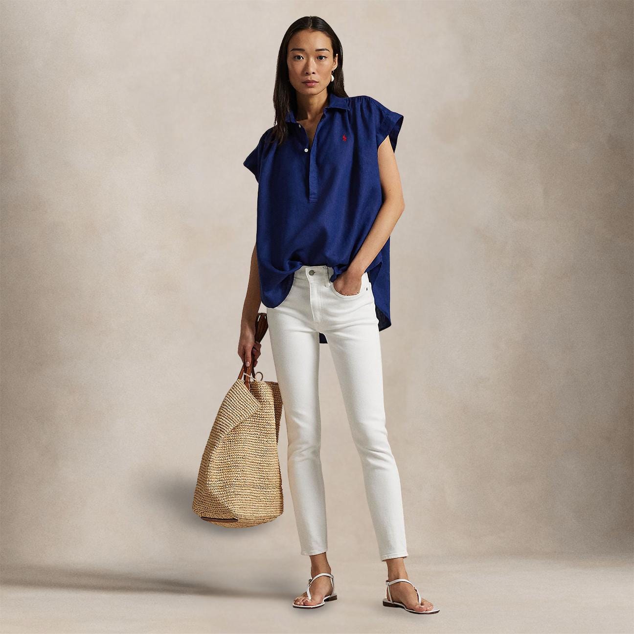 POLO RALPH LAUREN Camicia donna over in lino Blue