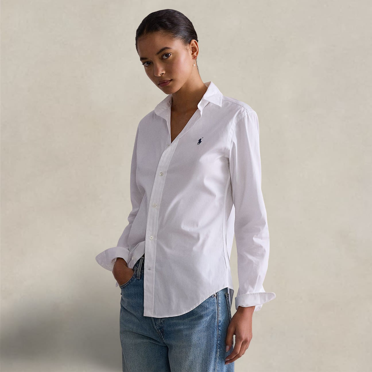 POLO RALPH LAUREN Camicia donna Slim Fit  in cotone Bianco
