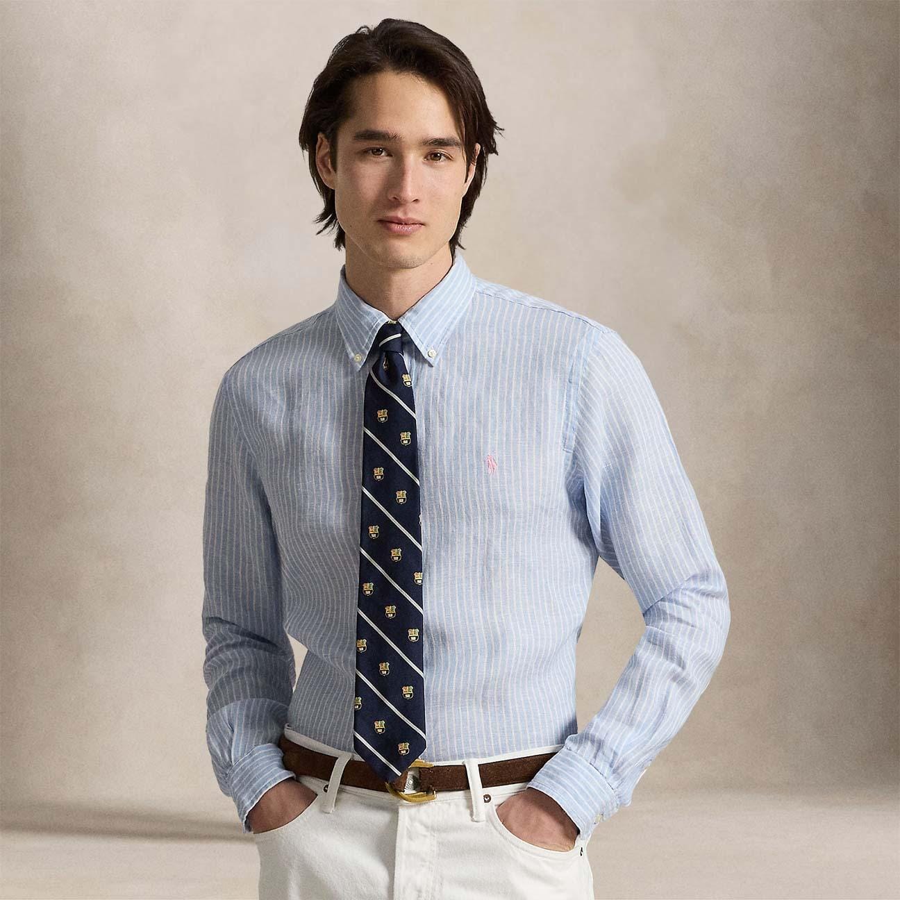 POLO RALPH LAUREN Camicia uomo Custom Fit in lino a righe