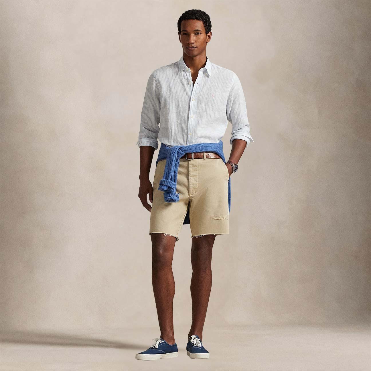 POLO RALPH LAUREN Camicia uomo Custom Fit in lino a righe Azzurro