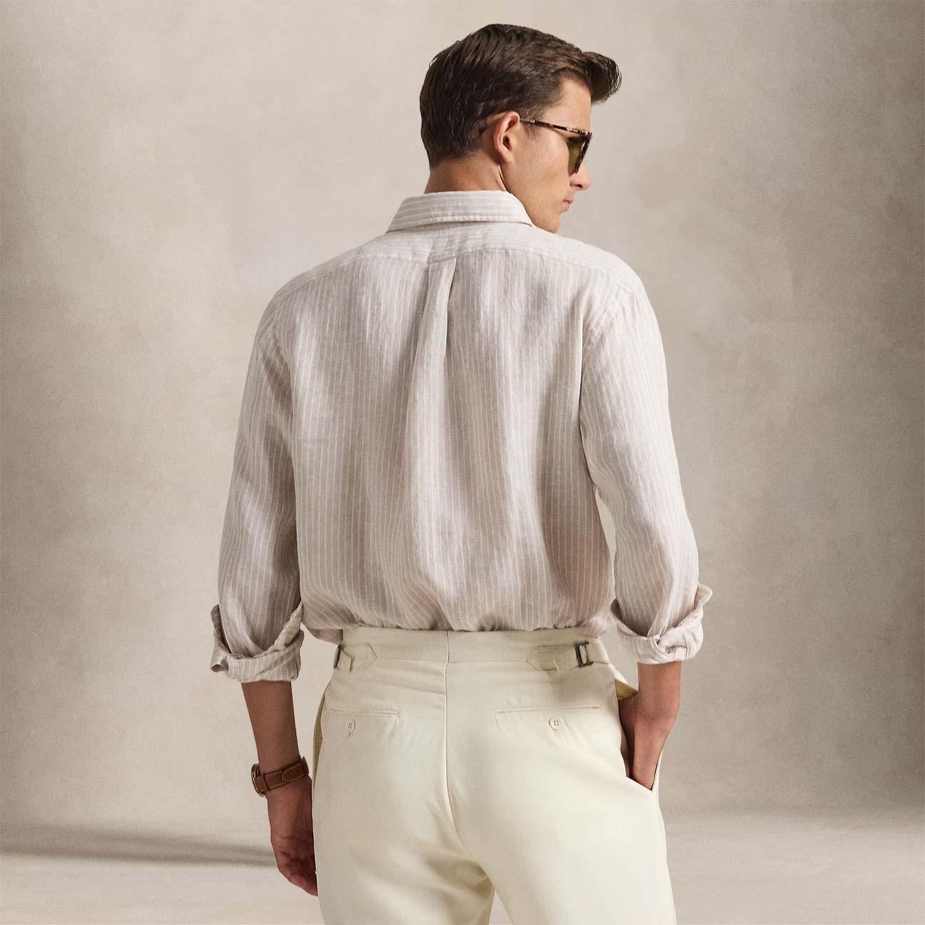 POLO RALPH LAUREN Camicia uomo Custom Fit in lino a righe Beige