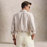 POLO RALPH LAUREN Camicia uomo Custom Fit in lino a righe Beige