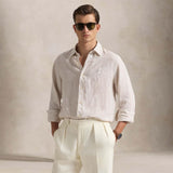 POLO RALPH LAUREN Camicia uomo Custom Fit in lino a righe Beige