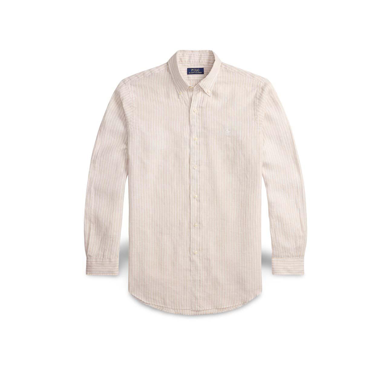 POLO RALPH LAUREN Camicia uomo Custom Fit in lino a righe Beige