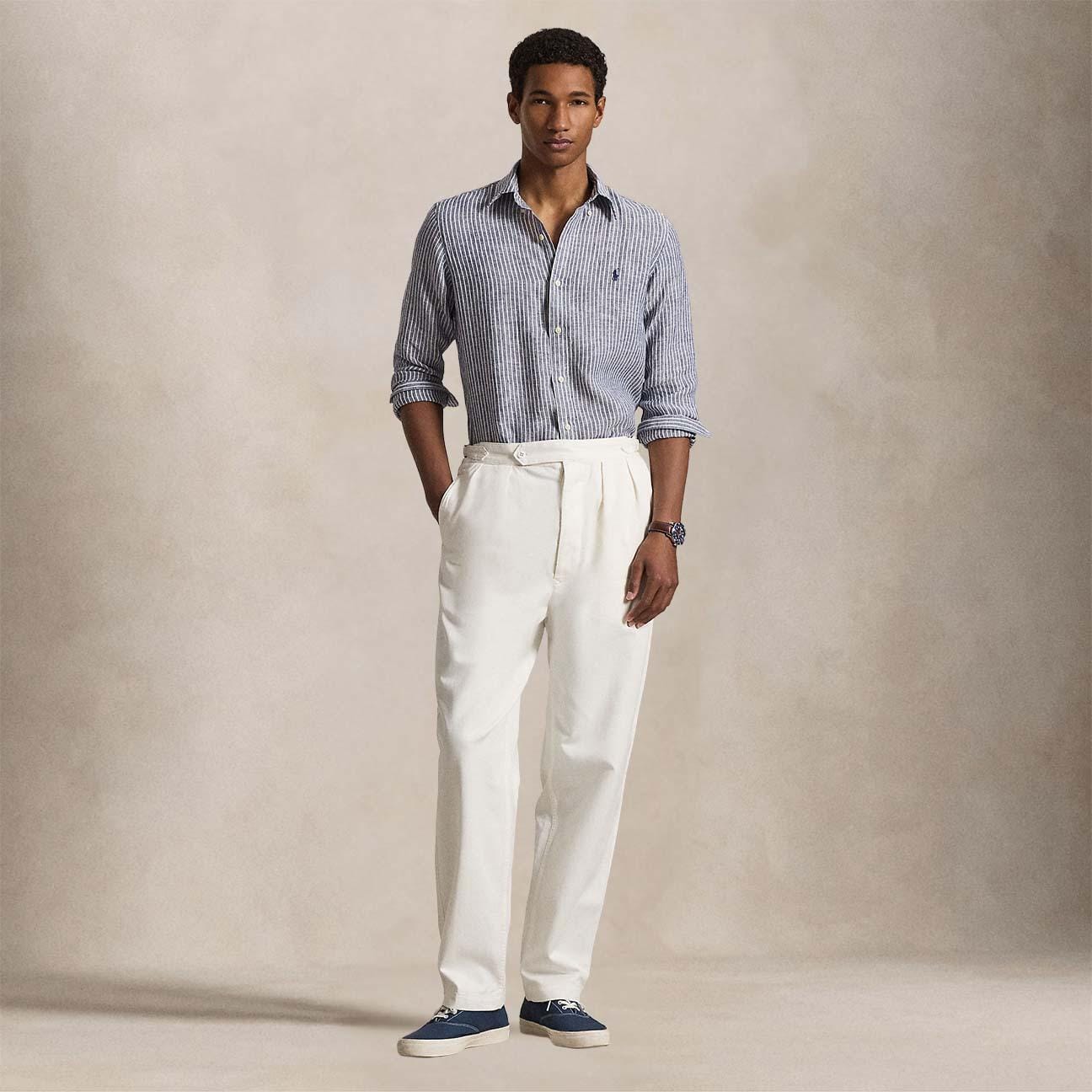 POLO RALPH LAUREN Camicia uomo Custom Fit in lino a righe Blue