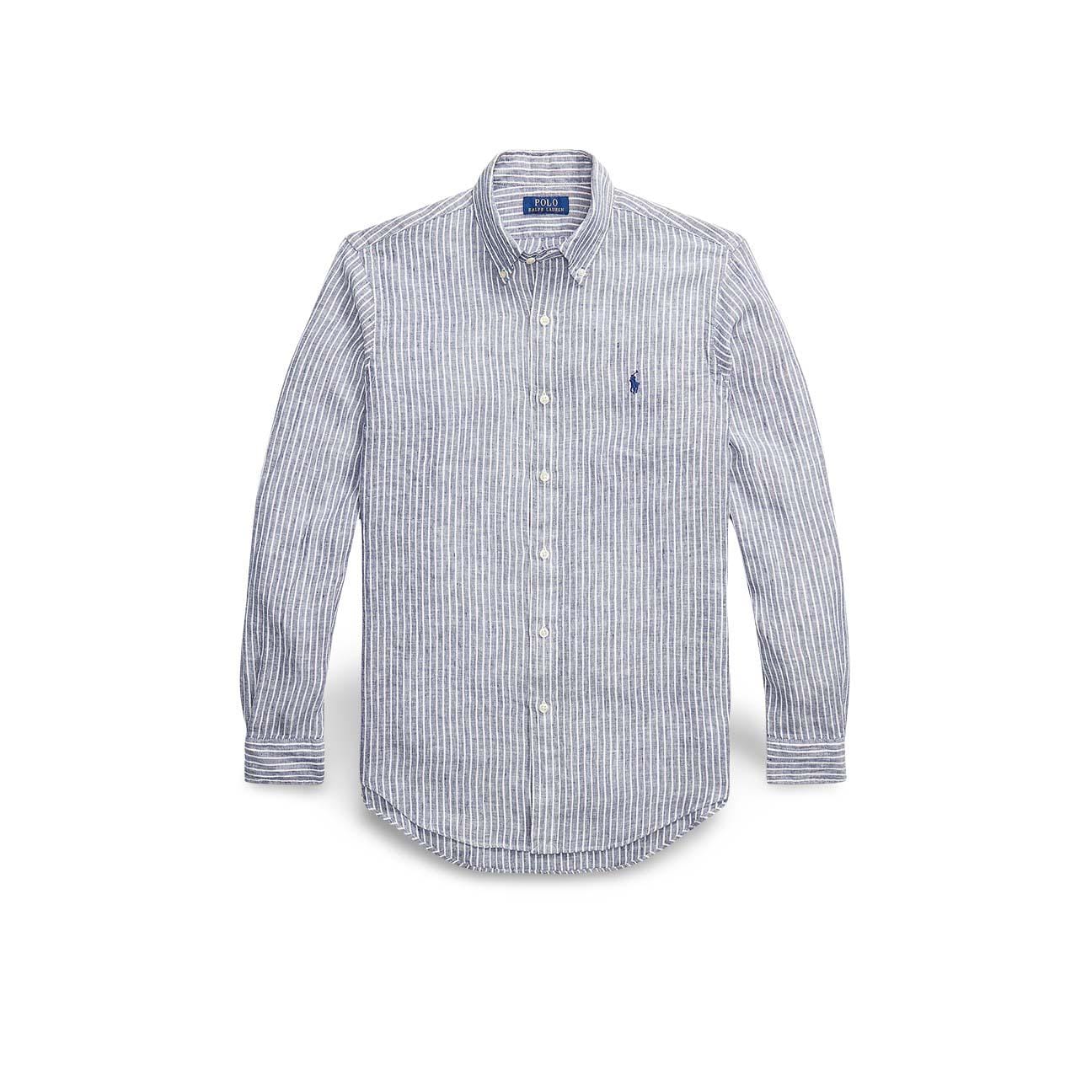 POLO RALPH LAUREN Camicia uomo Custom Fit in lino a righe Blue
