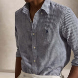 POLO RALPH LAUREN Camicia uomo Custom Fit in lino a righe Blue