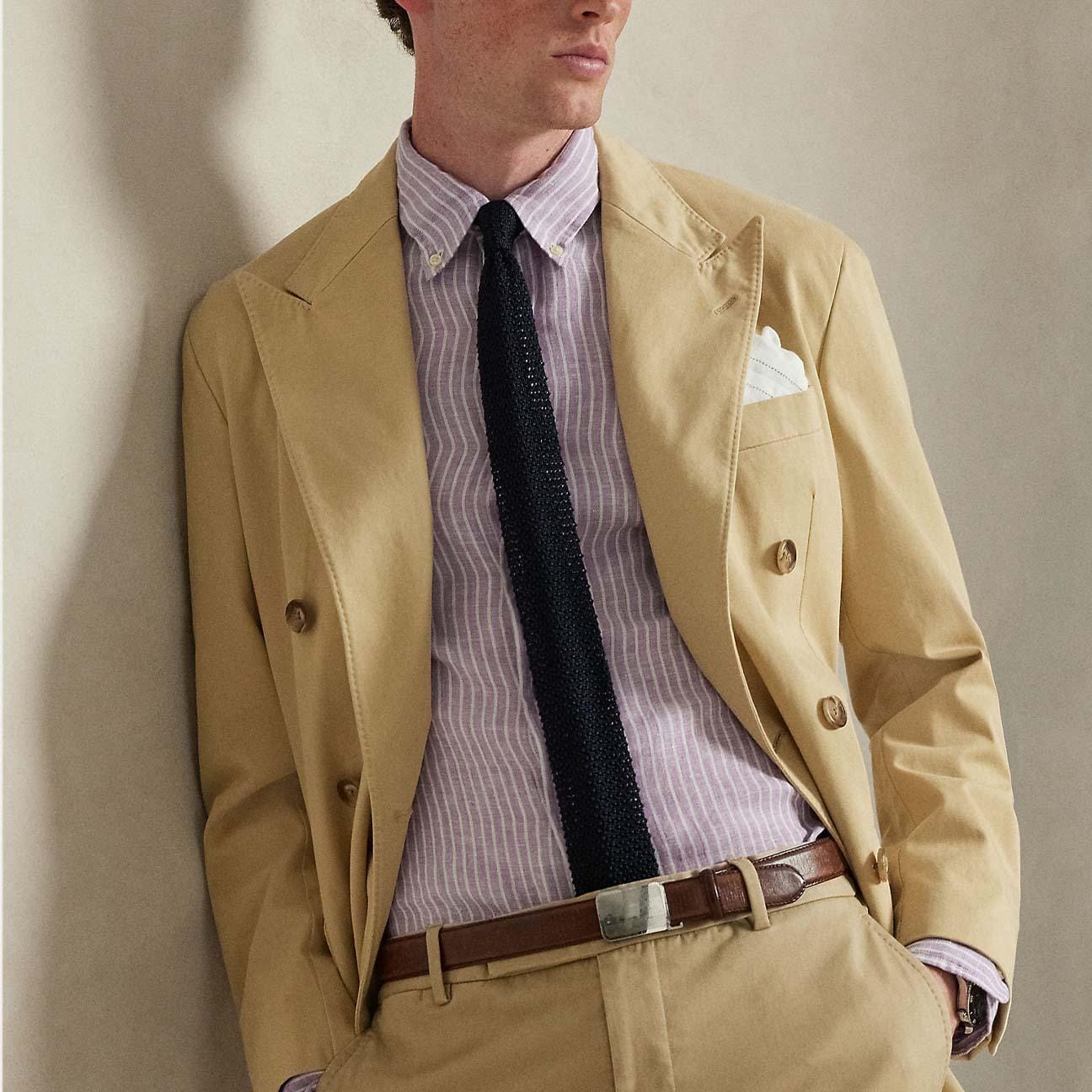 POLO RALPH LAUREN Camicia uomo Custom Fit in lino a righe Lavanda