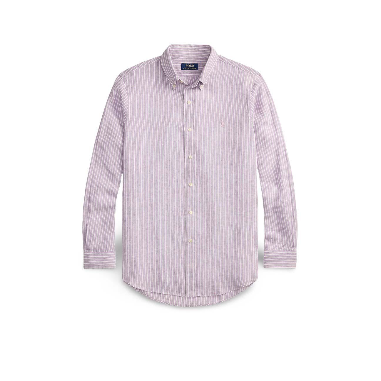 POLO RALPH LAUREN Camicia uomo Custom Fit in lino a righe Lavanda