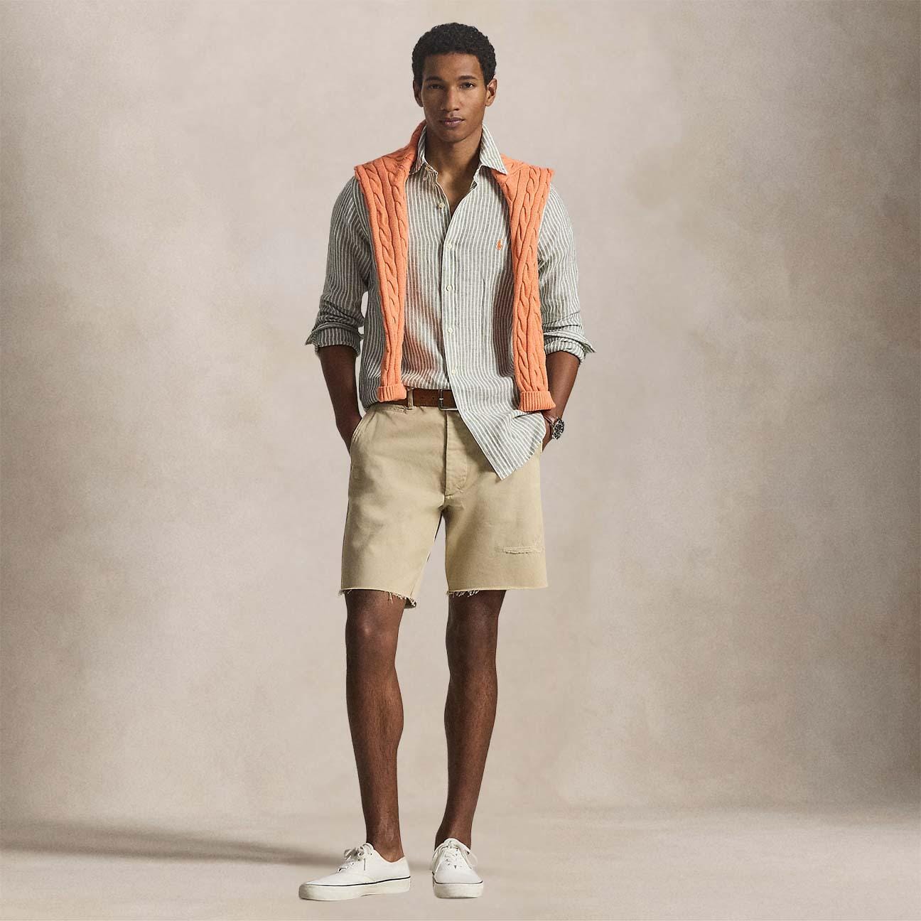 POLO RALPH LAUREN Camicia uomo Custom Fit in lino a righe Olive