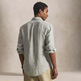 POLO RALPH LAUREN Camicia uomo Custom Fit in lino a righe Olive