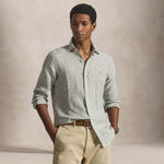POLO RALPH LAUREN Camicia uomo Custom Fit in lino a righe Olive