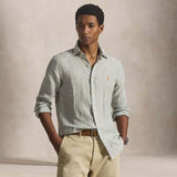 POLO RALPH LAUREN Camicia uomo Custom Fit in lino a righe Olive
