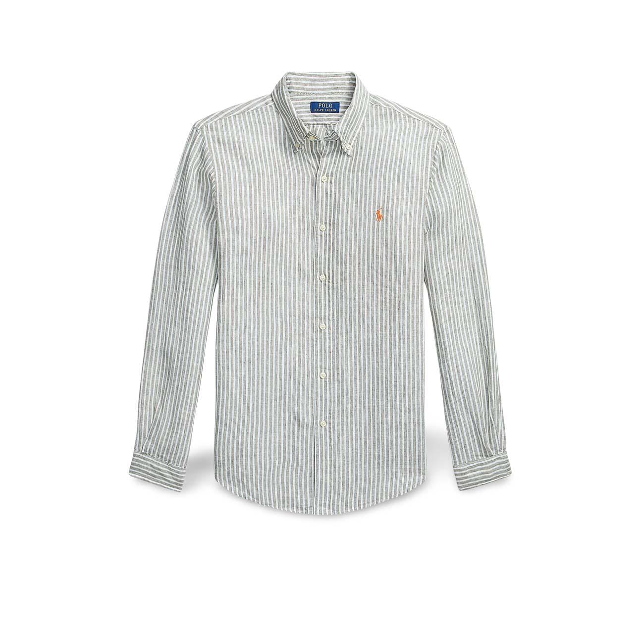 POLO RALPH LAUREN Camicia uomo Custom Fit in lino a righe Olive